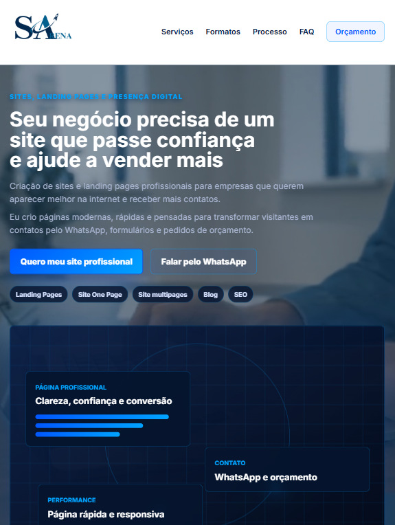 Visual do site aberto no tablet